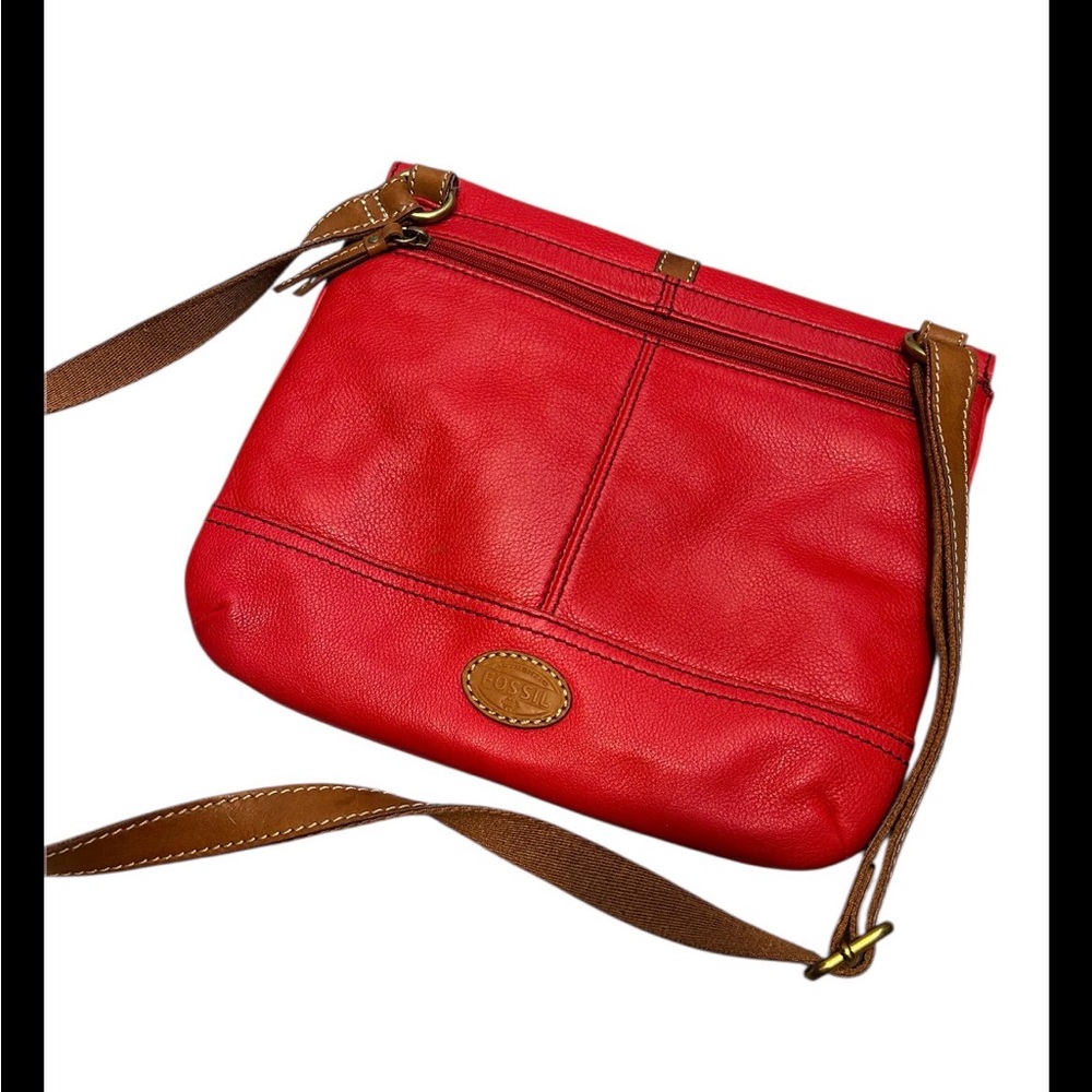 Red Pebbled Leather Fossil Crossbody Purse W Matching Wallet - Picture 6 of 9